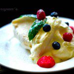 Fresh berries on Meringue and cream.